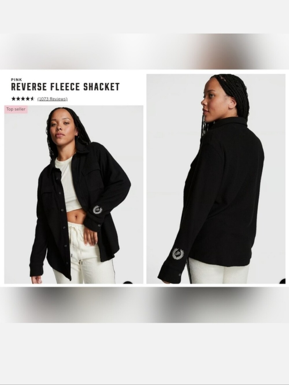 Victoria's secret pink cozy reverse fleece button up shacket XXL BLACK